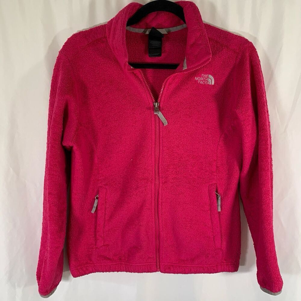 North Face Fleece Jacket Girls XL Pink Full Zip Rear Logo Zip Pockets polyester